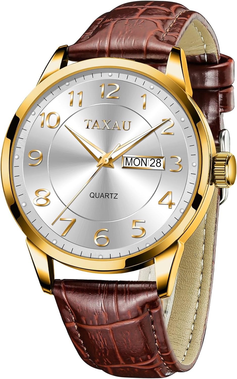 Detalle de Taxau Herren Armbanduhr Chronograph, wasserdicht, Lederband, Datum – Leuchtendes Zifferblatt