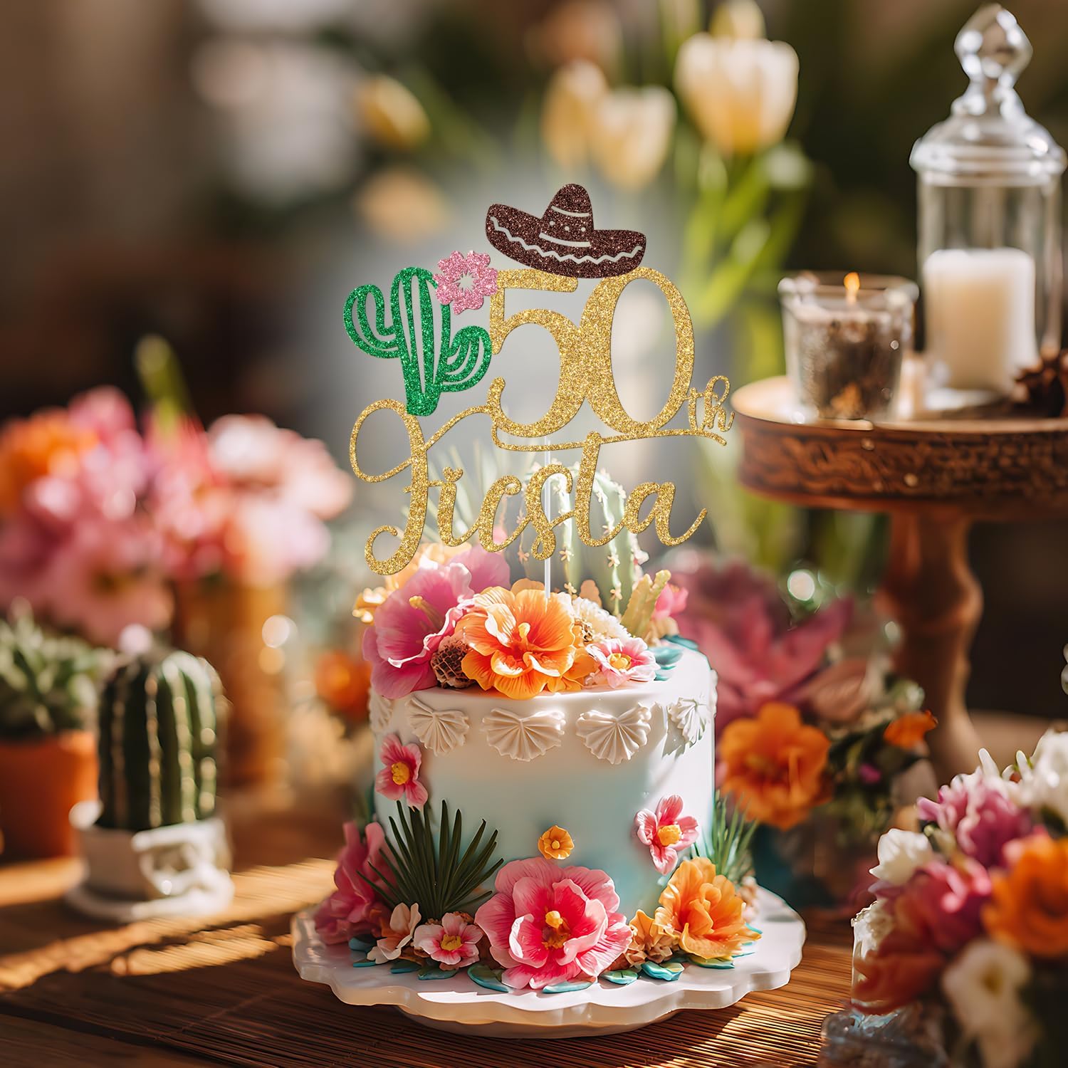 Thumbnail 6 de 50th Birthday Cake Topper, Glitter Cardboard