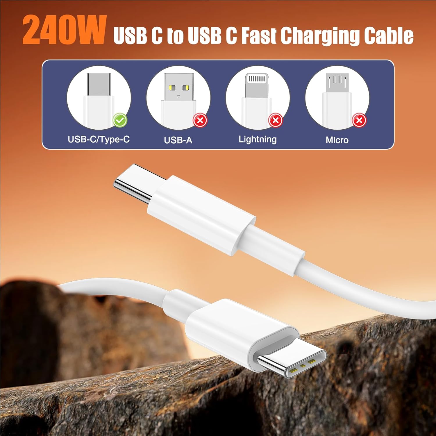 Thumbnail 6 de JERMASAL 240W USB C to USB C Cable 2-Pack, 10FT — Durable 240W PD/QC Fast-Charging Cable for a Wide Range of USB-C Devices