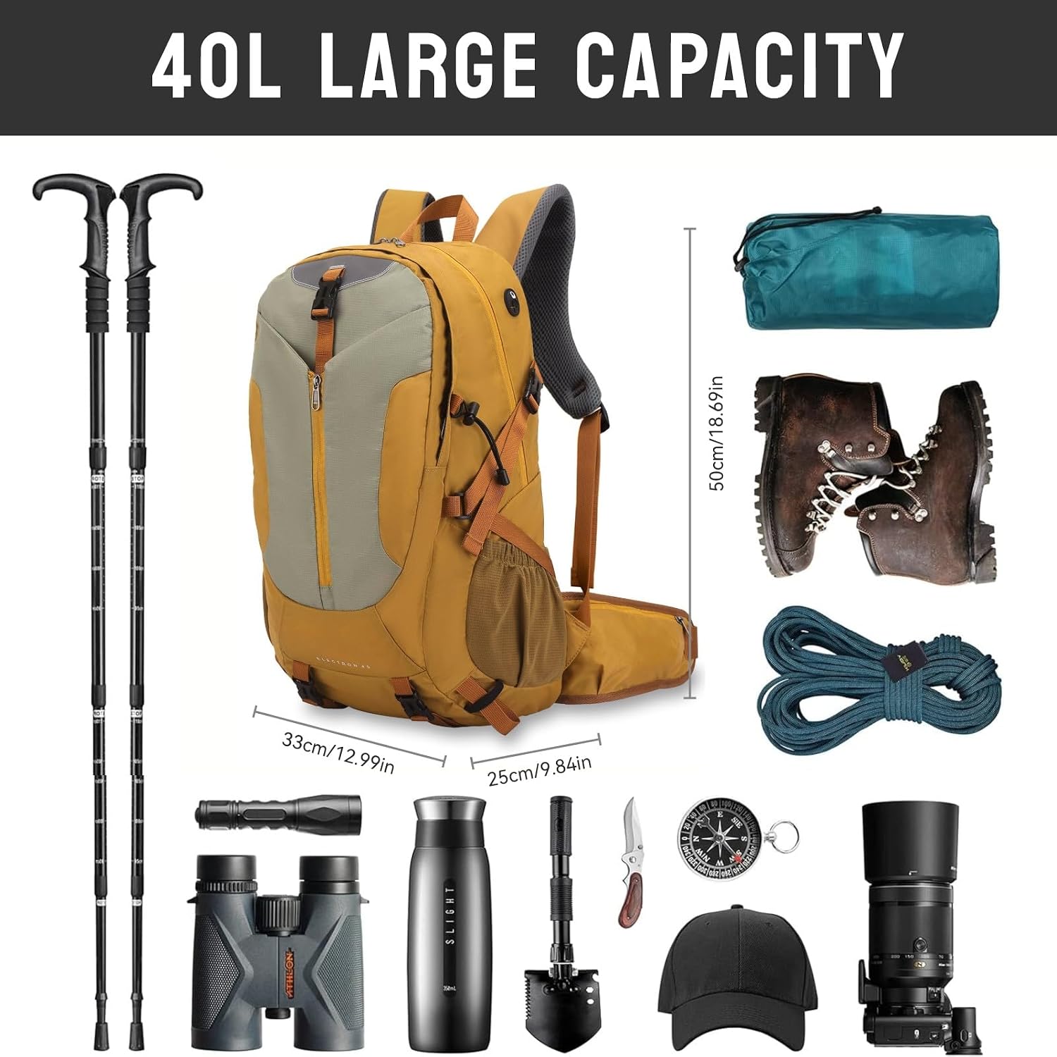 Detalle de UtiaMiaoGonGo 40L Wanderrucksack mit Regenhülle – Outdoor-Backpack für Camping, Trekking & Klettern
