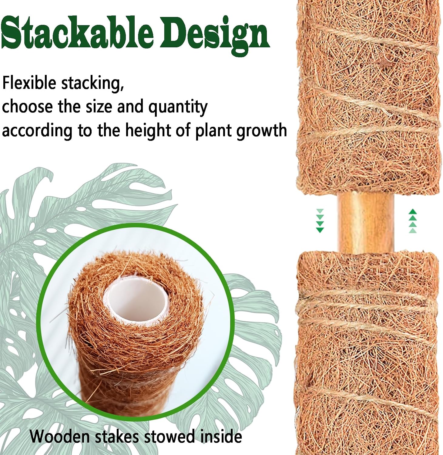 Detalle 2 de CHIAFFI Moss Pole 4-Pack, 22-Inch Stackable Coir Plant Supports