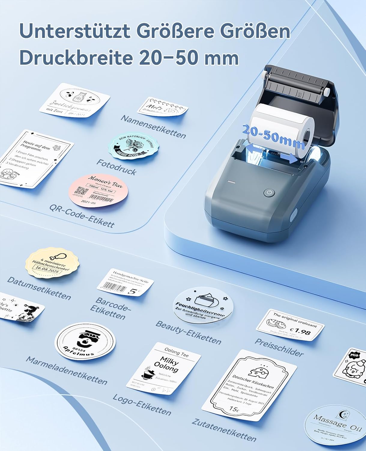 Thumbnail 4 de NIIMBOT B1 Etikettendrucker – wasserdichte Etiketten, Bluetooth, 20–50 mm Druckbreite