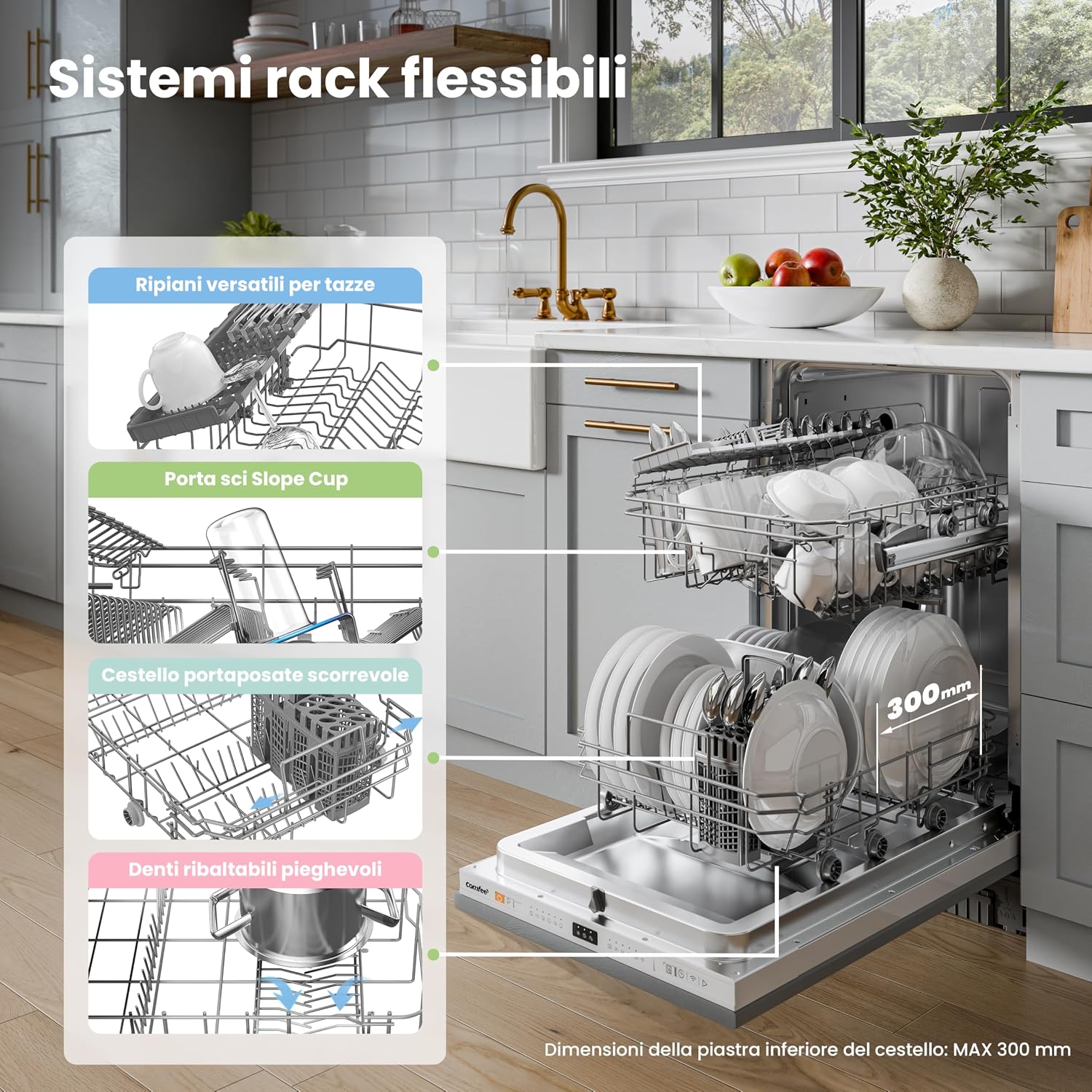Detalle 2 de COMFEE Lavastoviglie da Incasso 45 cm 10 Coperti, 8 Programmi, Wifi, Inox