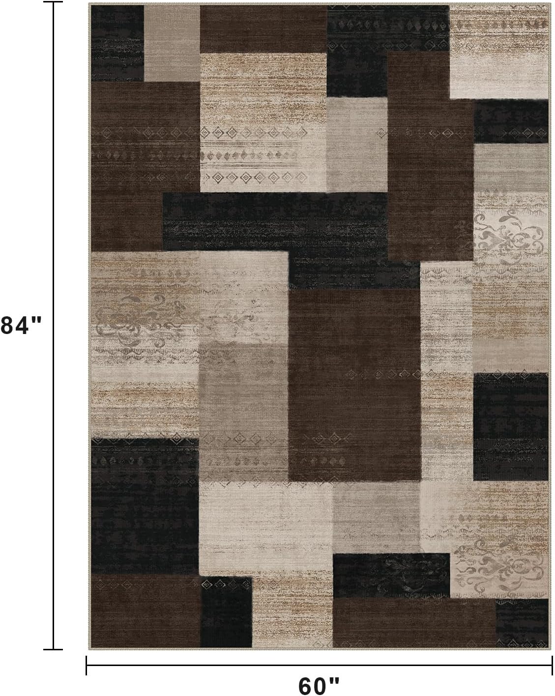 Detalle 2 de Hroza 5' x 7' Washable Area Rug, Brown Geometric Faux Wool, Low Pile