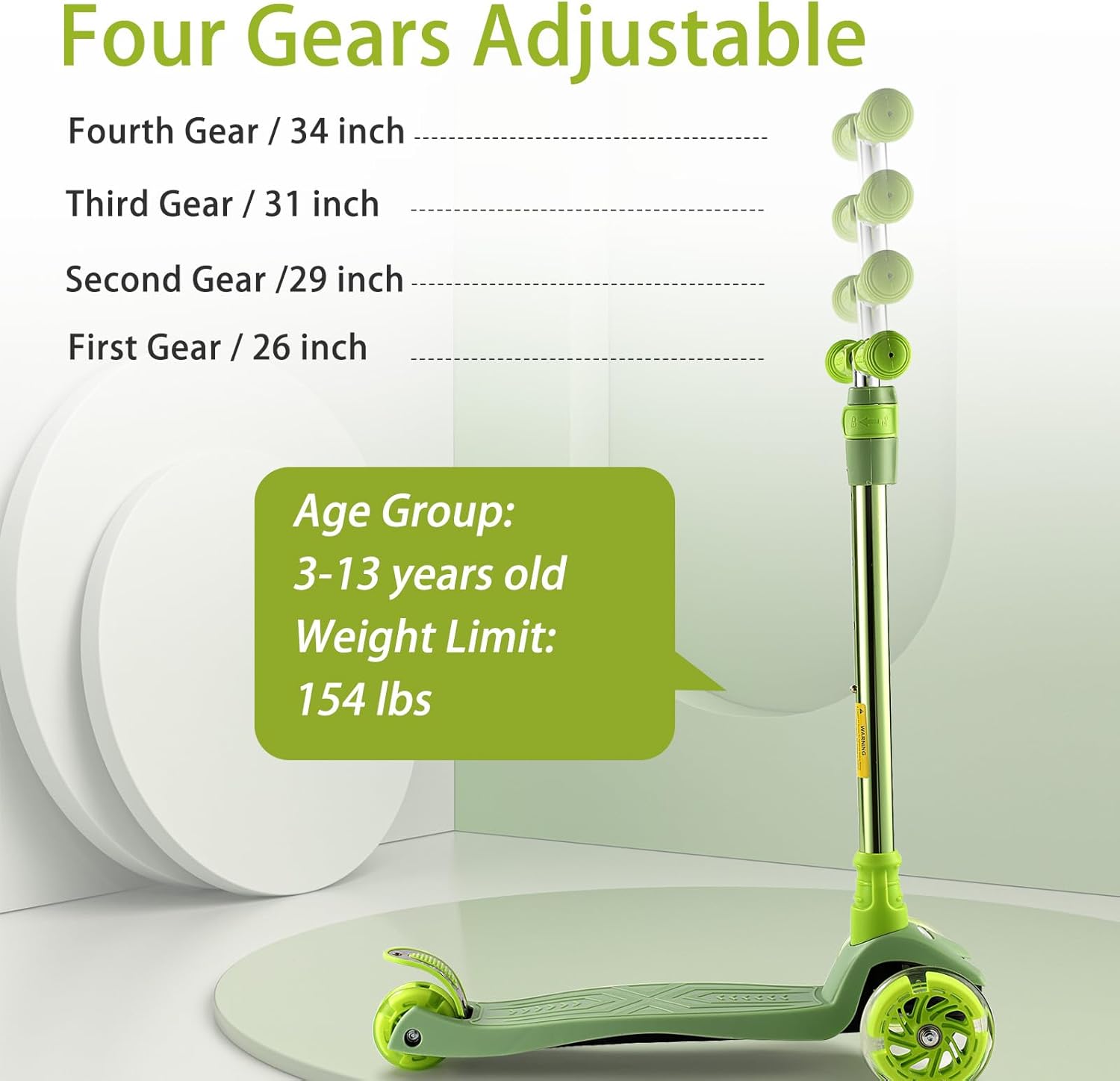 Detalle 2 de 3 Wheel Scooter for Kids Ages 6-12 154 lbs