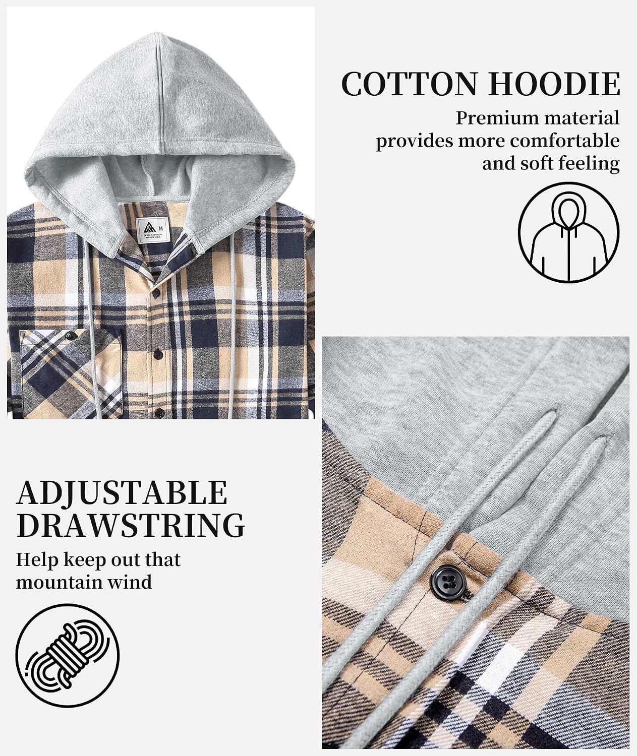 Thumbnail 3 de 5 Pack Men's Flannel Shirt Plaid Hoodie, Long Sleeve