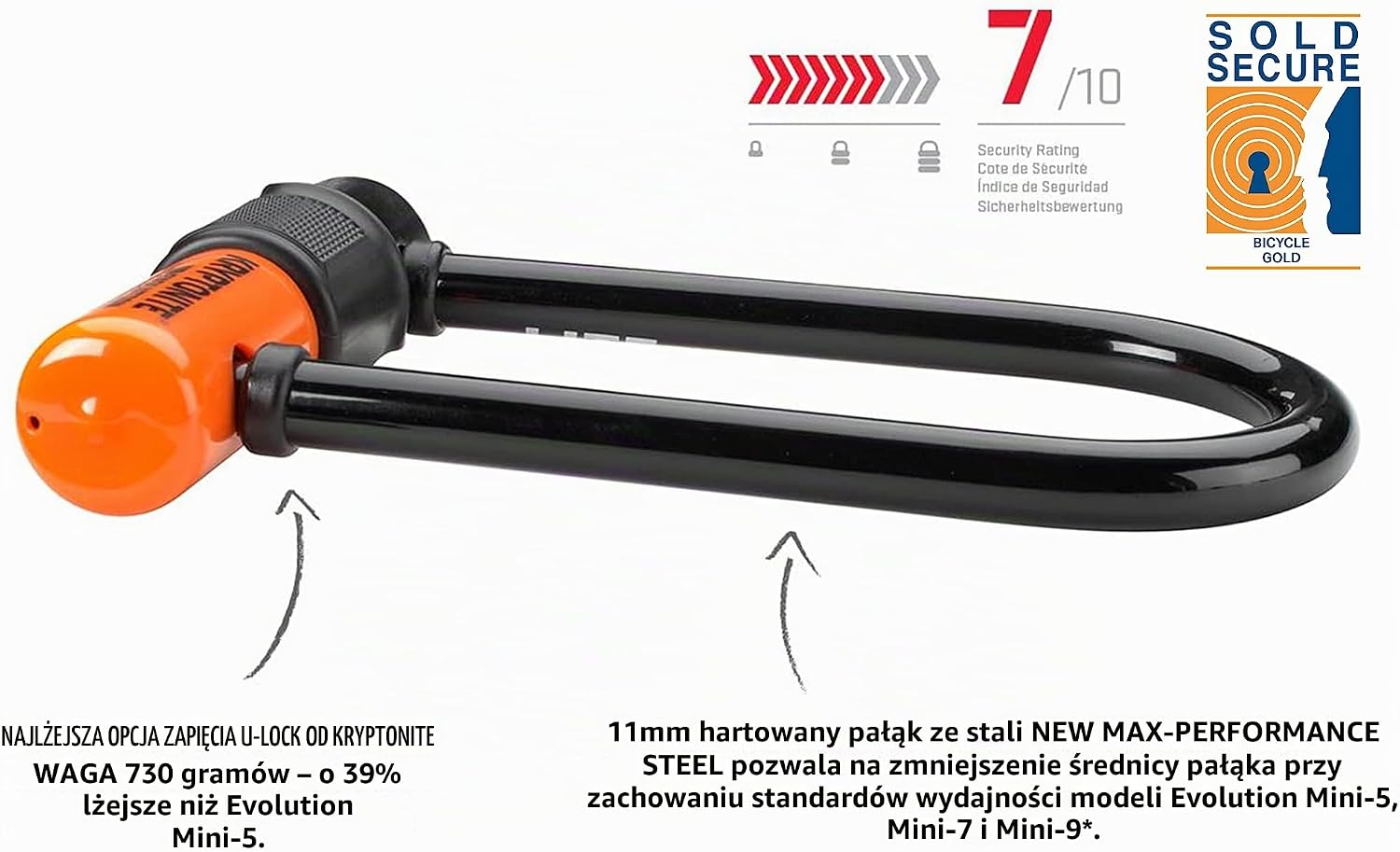 Detalle 2 de Kryptonite Evolution Lite Mini-6 – zapięcie pałąkowe 11 mm, 7 × 15,2 cm