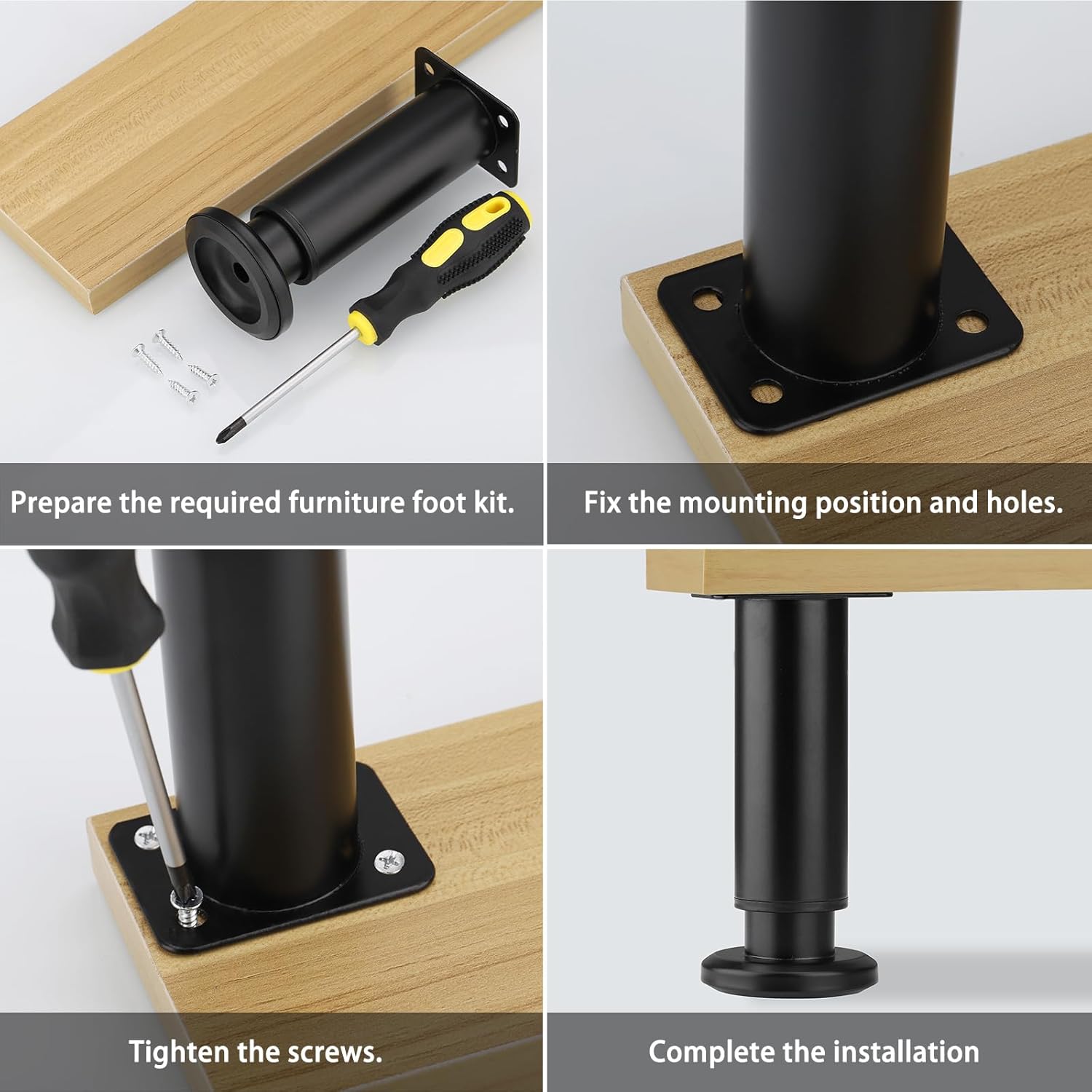 Detalle de Zocipro 4 Pack Heavy Duty Adjustable Furniture Legs – Black Metal Cabinet Legs (12-18cm) with 16 Screws