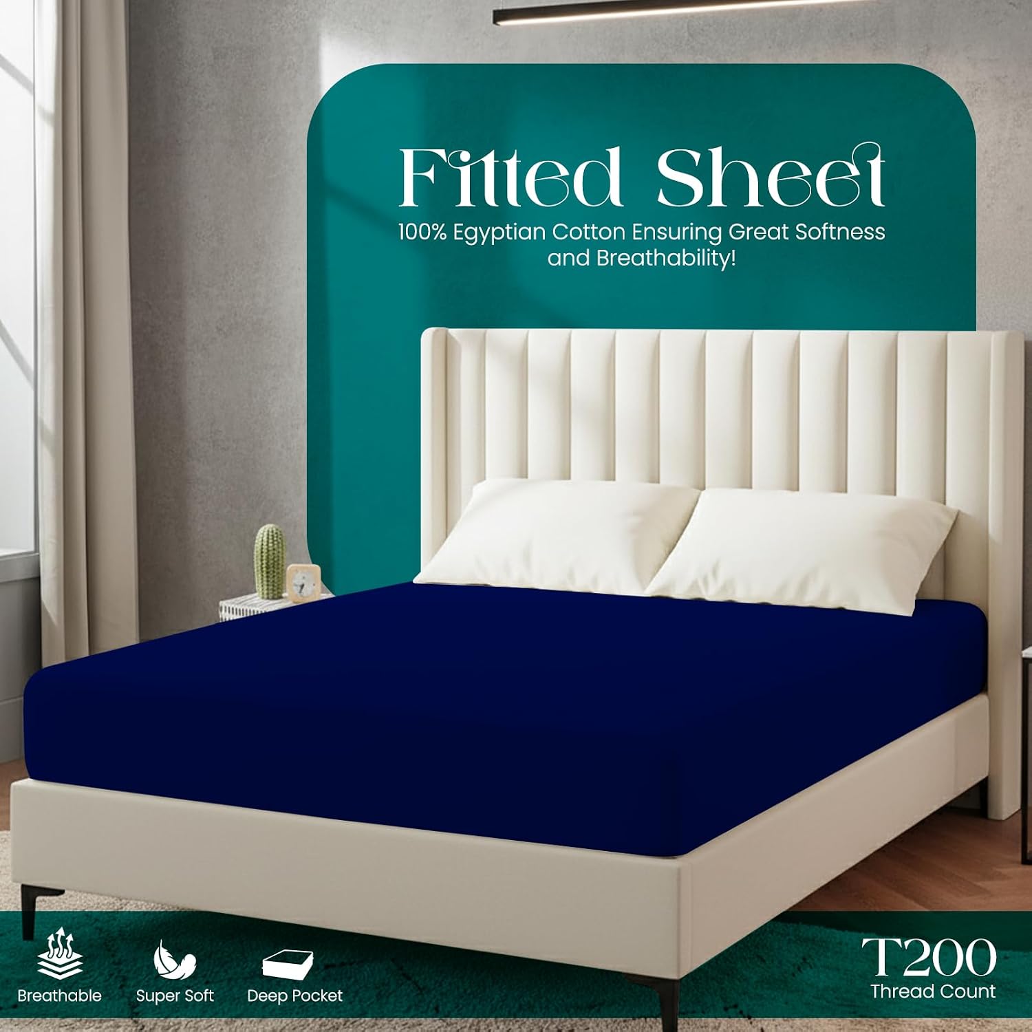 Detalle de Egyptian Cotton fitted sheet, 200 TC
