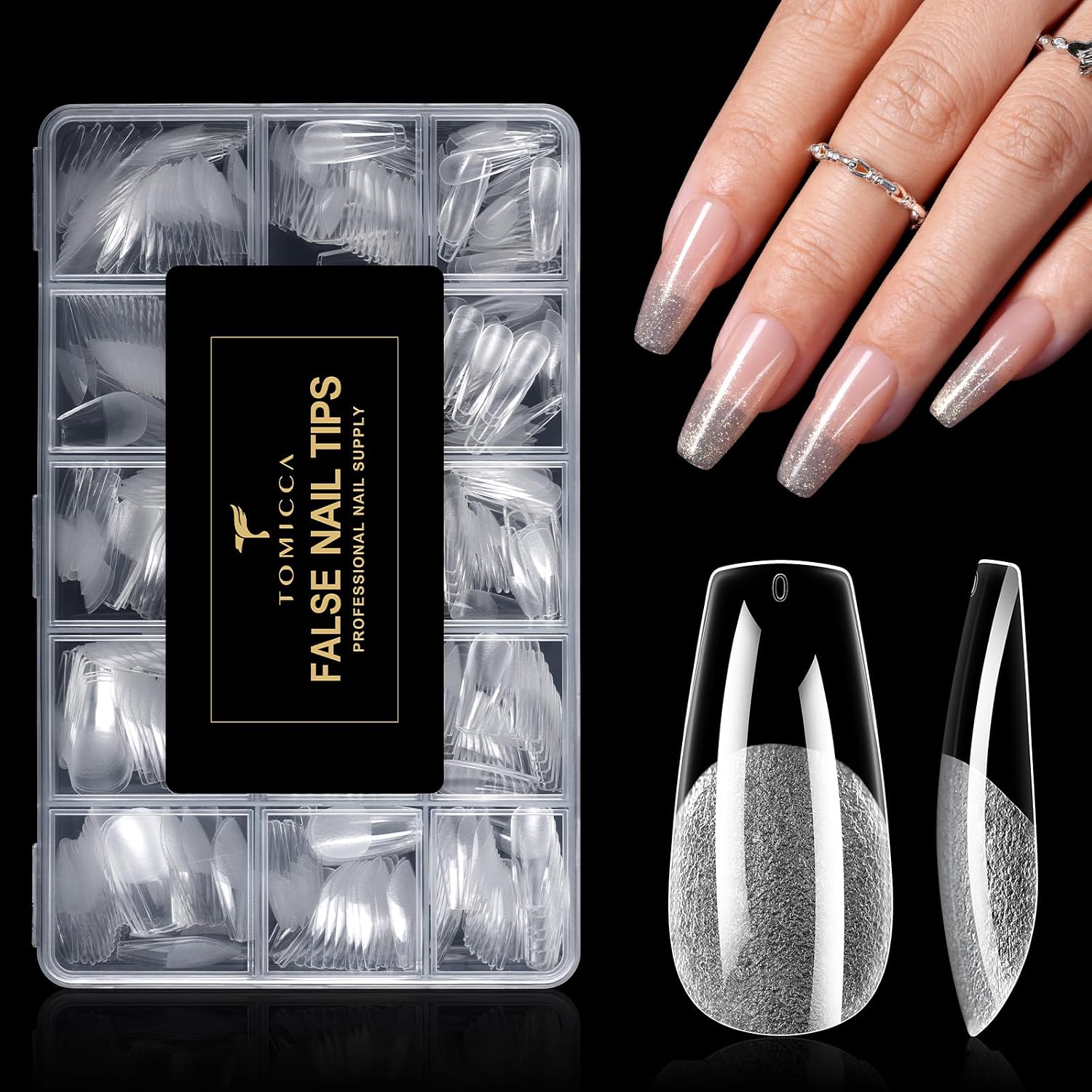 Detalle de TOMICCA Medium Ballerina Nageltips (510 Stück, 15 Größen) – Ultra-matte Soft Gel Tips für Nagelverlängerung & Nail Art