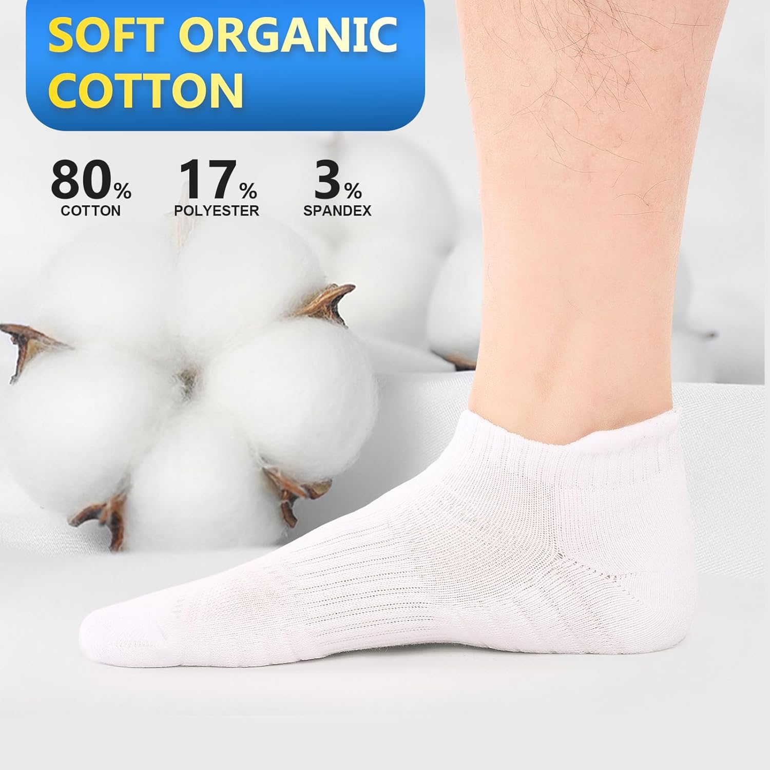 Thumbnail 2 de SockWaddles Trainer Socks (Men & Women) – Anti-Blister Cushioned Ankle Running Socks, 6 Pairs (White/Black)