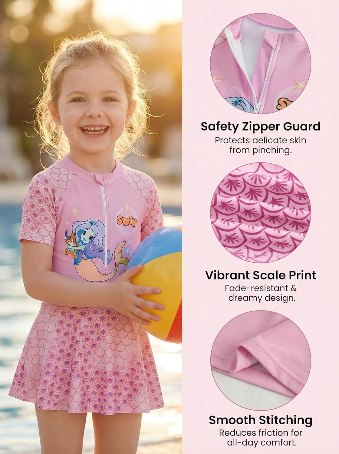 Thumbnail 4 de JiAmy Girls Swimsuit Skirted One Piece: Short Sleeve UV Guard with Built-in Briefs (3–12 Years)