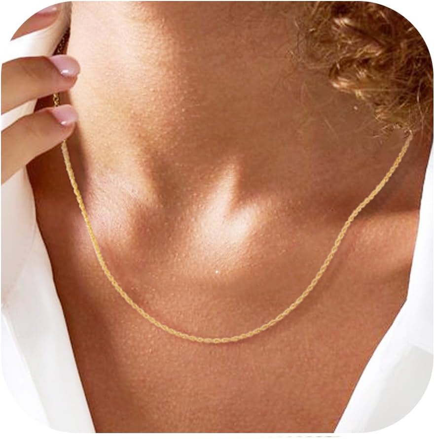 Detalle de DORANA 1.5mm Twisted Rope Silver Chain Necklace (S925 Sterling Silver) — Adjustable Length