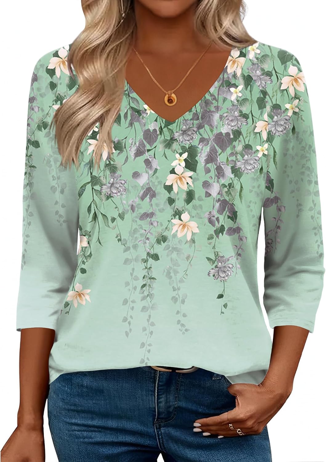 Thumbnail 6 de Zeagoo 3/4 Sleeve V-Neck Tunic Top for Women (Relaxed Fit, Soft Stretch Basic Tee)