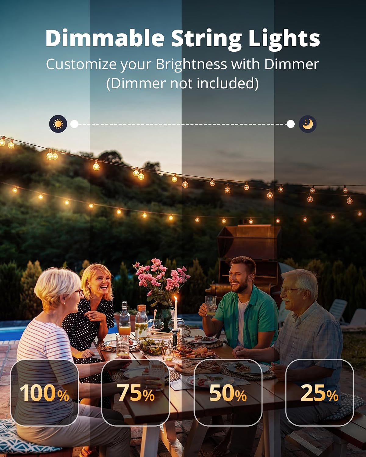 Detalle 2 de VIPARSPECTRA GLS-20J2P-E12-G40-28 60-Foot LED String Lights, IPX5, Dimmable