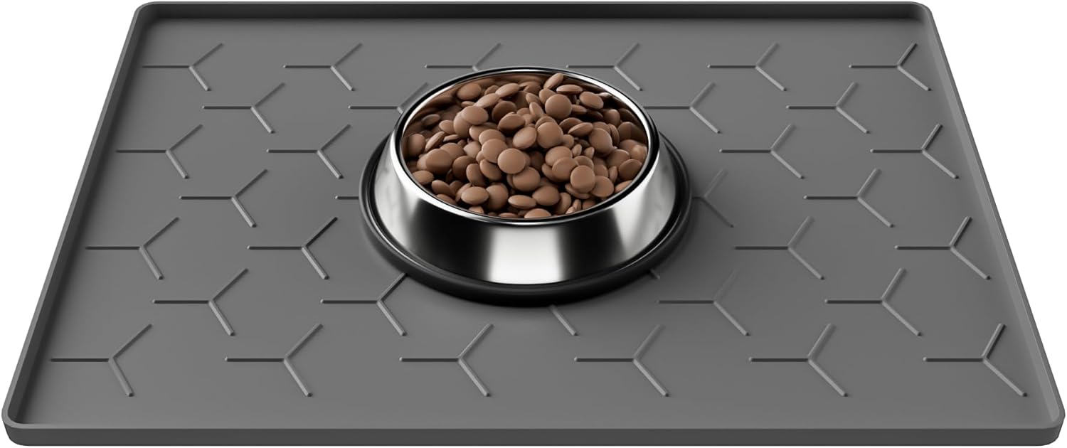 Detalle de Pieviev Futtermatte Katzen & Hunde 30x40 cm – wasserdichte Silikonunterlage mit Rand (Dunkelgrau)