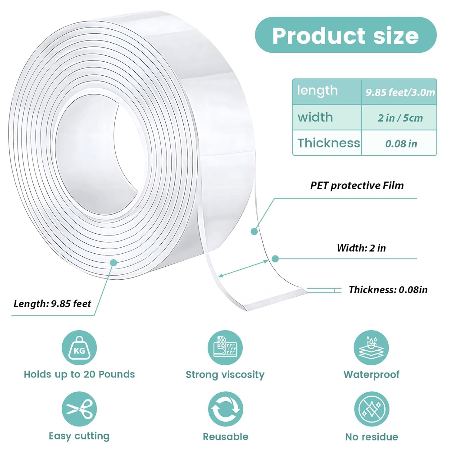 Thumbnail 1 de Double Sided Nano Tape Heavy Duty – Clear removable mounting tape (3.0m x 5cm x 2mm)