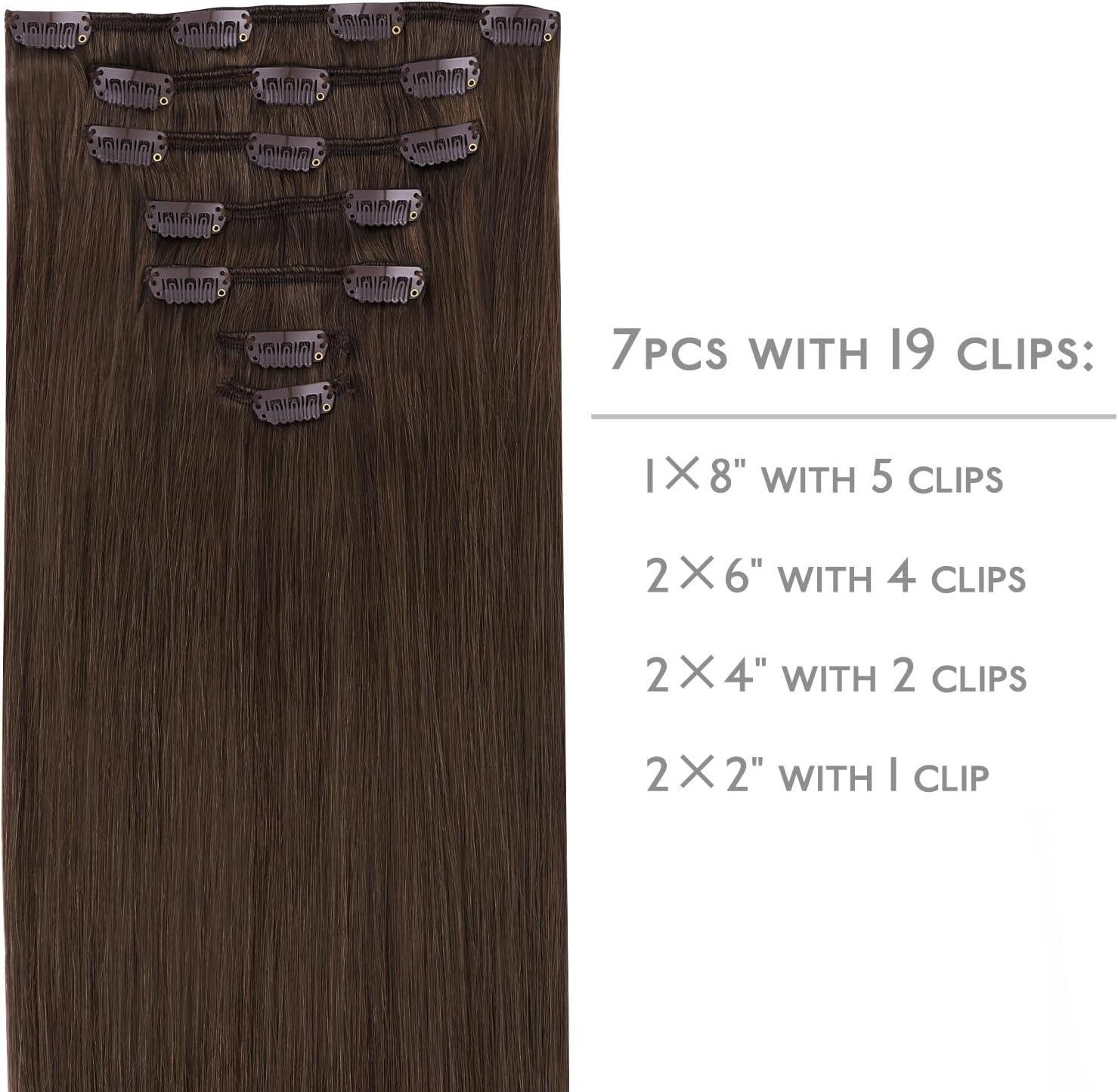 Thumbnail 1 de WENNALIFE Extension Capelli Veri Clip Remy 50 cm 120 g (7 pezzi) Marrone Cioccolato