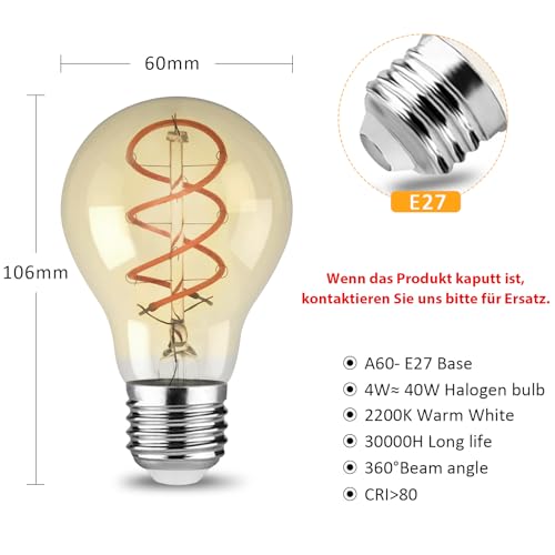 Detalle de YindaLux 3er Glühbirne E27 LED Warmweiß 2200K 4W | Filament Lampe
