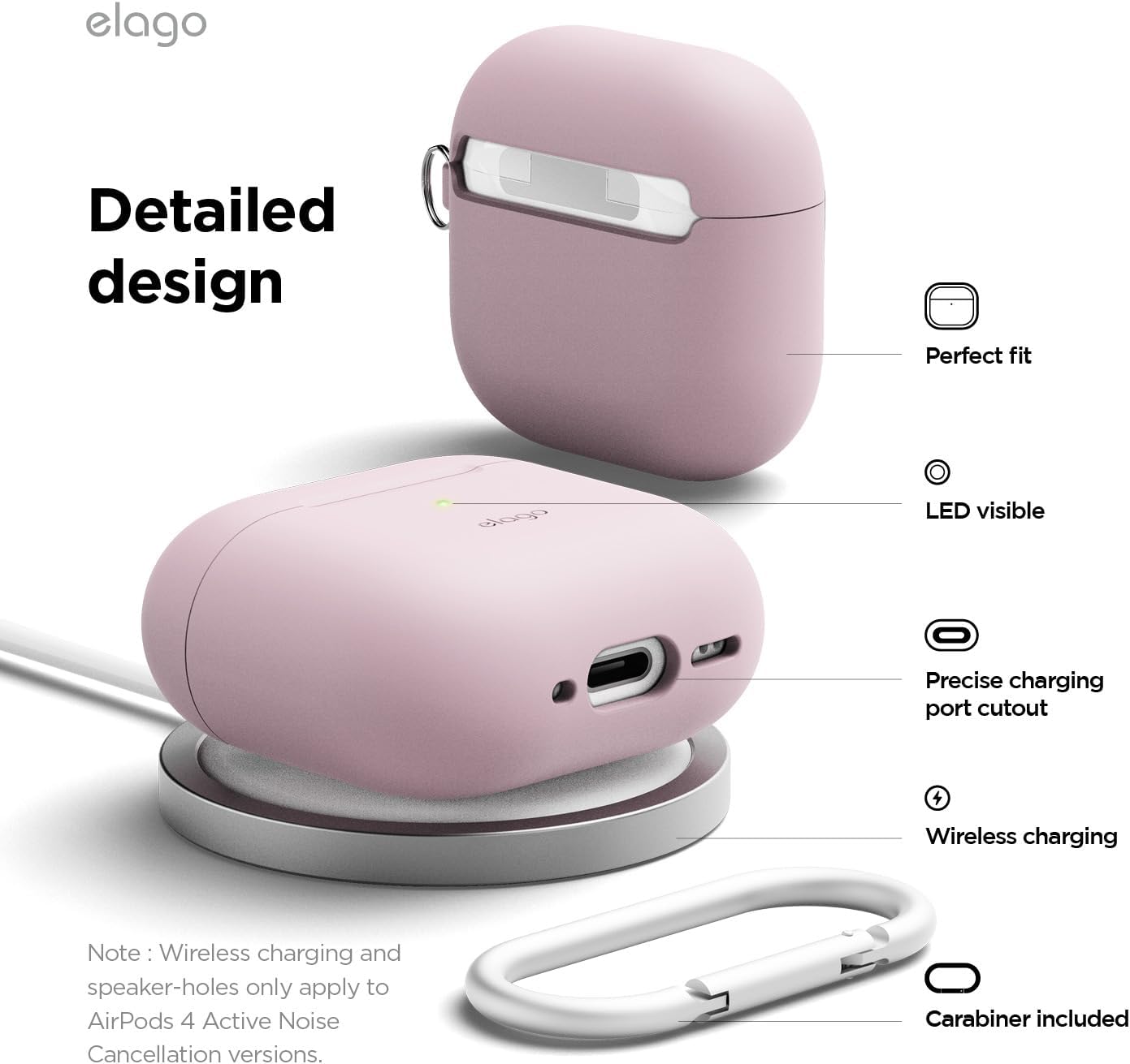 Thumbnail 4 de elago Coque en silicone pour étui AirPods 4 avec mousqueton inclus (mauve)