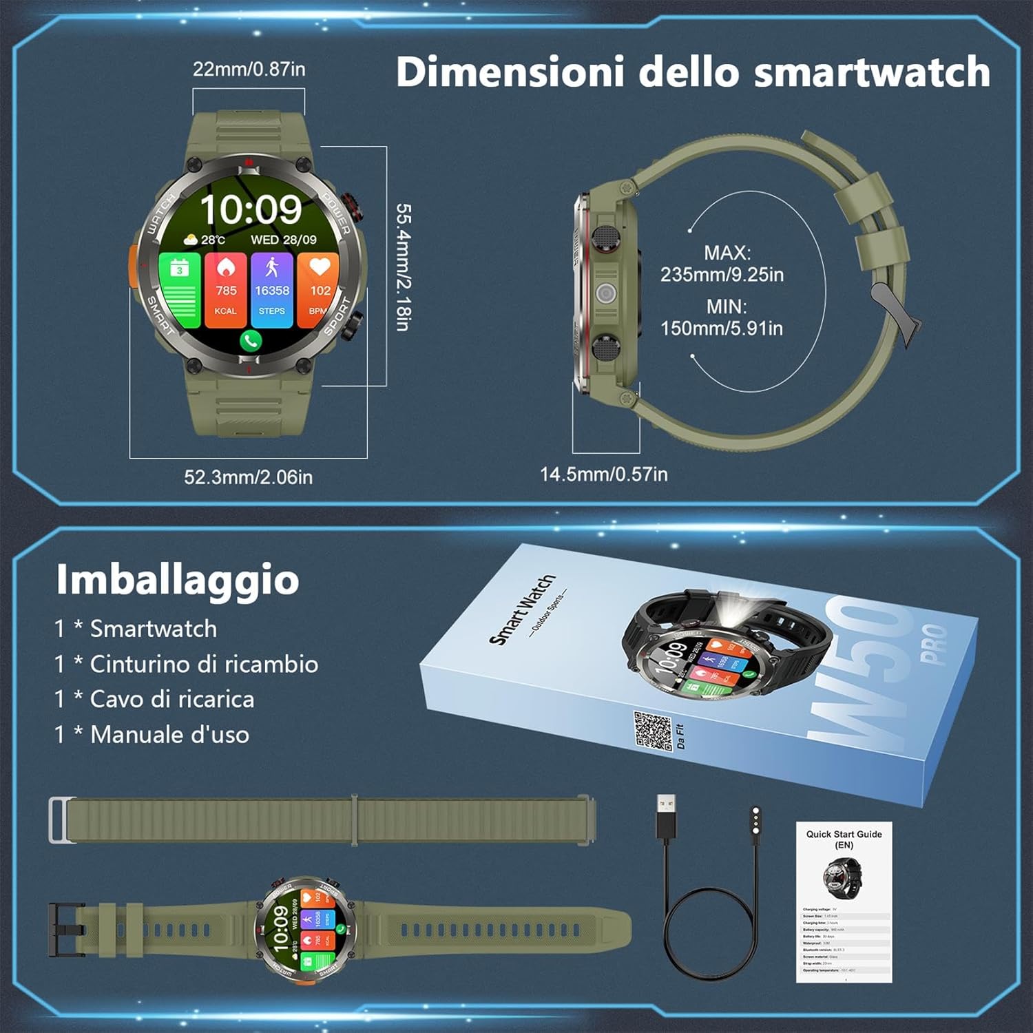 Thumbnail 6 de Baolubao Smartwatch Uomo con Schermo 1.45” HD, Batteria fino a 100 Giorni in Standby, Impermeabile IP68, Torcia LED e Bussola