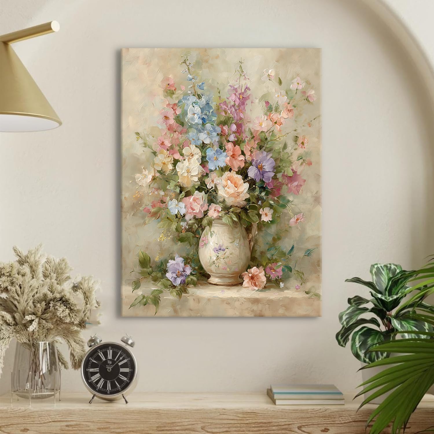 Detalle de Botanical vintage floral wall art canvas print (12 x 16 inch, 1 panel) – vase bouquet still life decor
