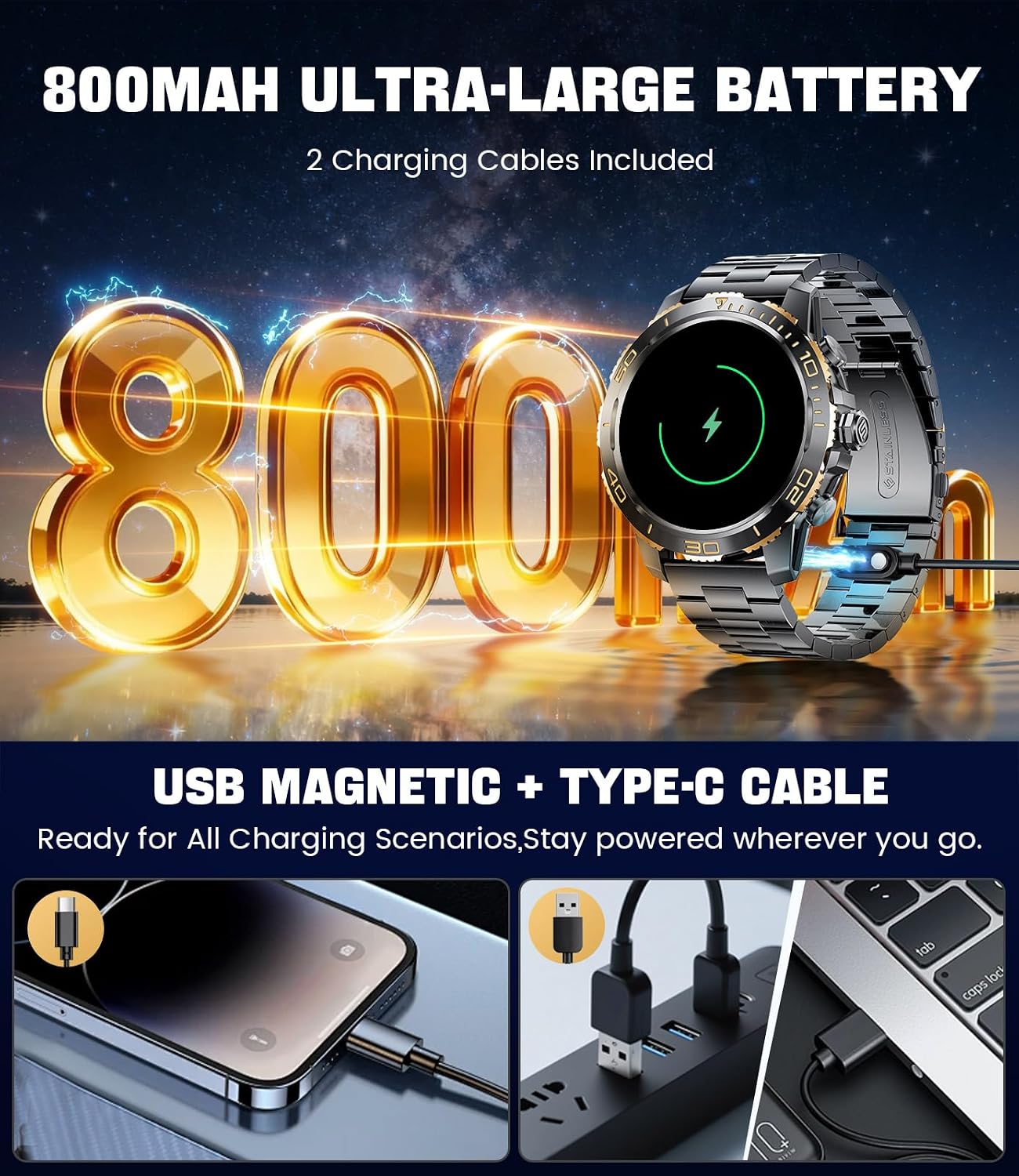 Thumbnail 5 de LIGE Smart Watch for Men with LED Flashlight