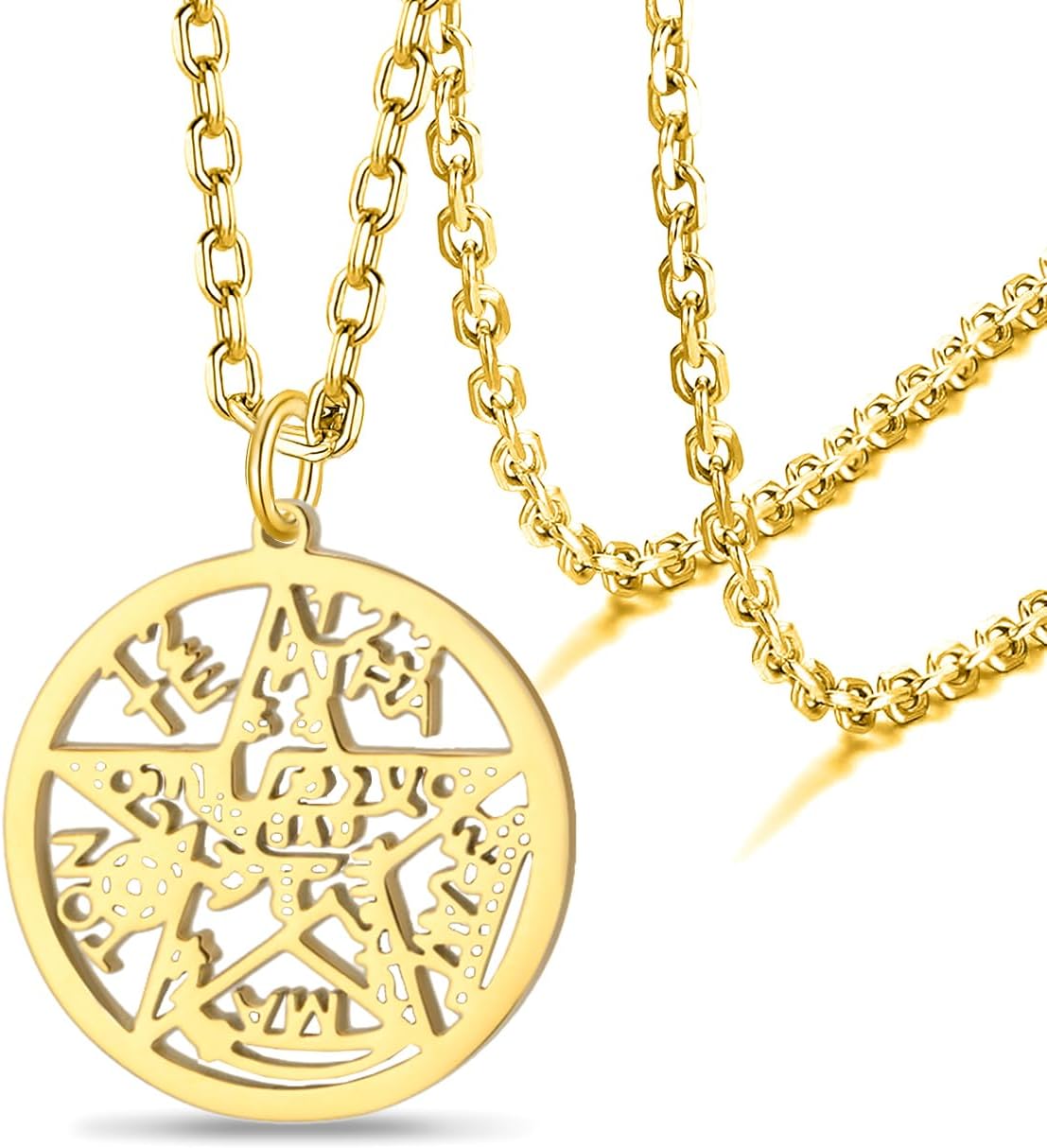 Detalle de VASSAGO Hexen Knoten Halskette mit Tetragrammaton und Pentagramm – Edelstahl