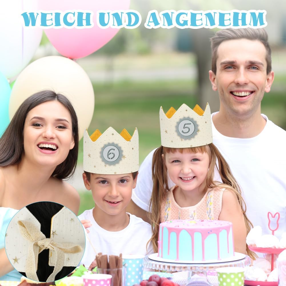 Thumbnail 5 de URAQT Geburtstagskrone Kinder – Stoffkrone mit wechselbaren Zahlen 1–9, Weiß