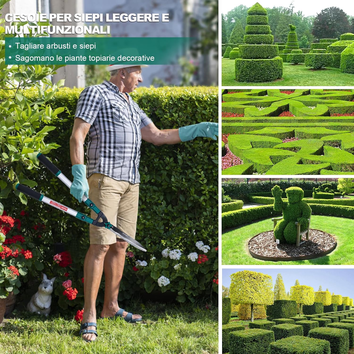 Thumbnail 6 de HYCHIKA Tagliasiepi telescopico 111 cm con lame in acciaio temprato da 214 mm