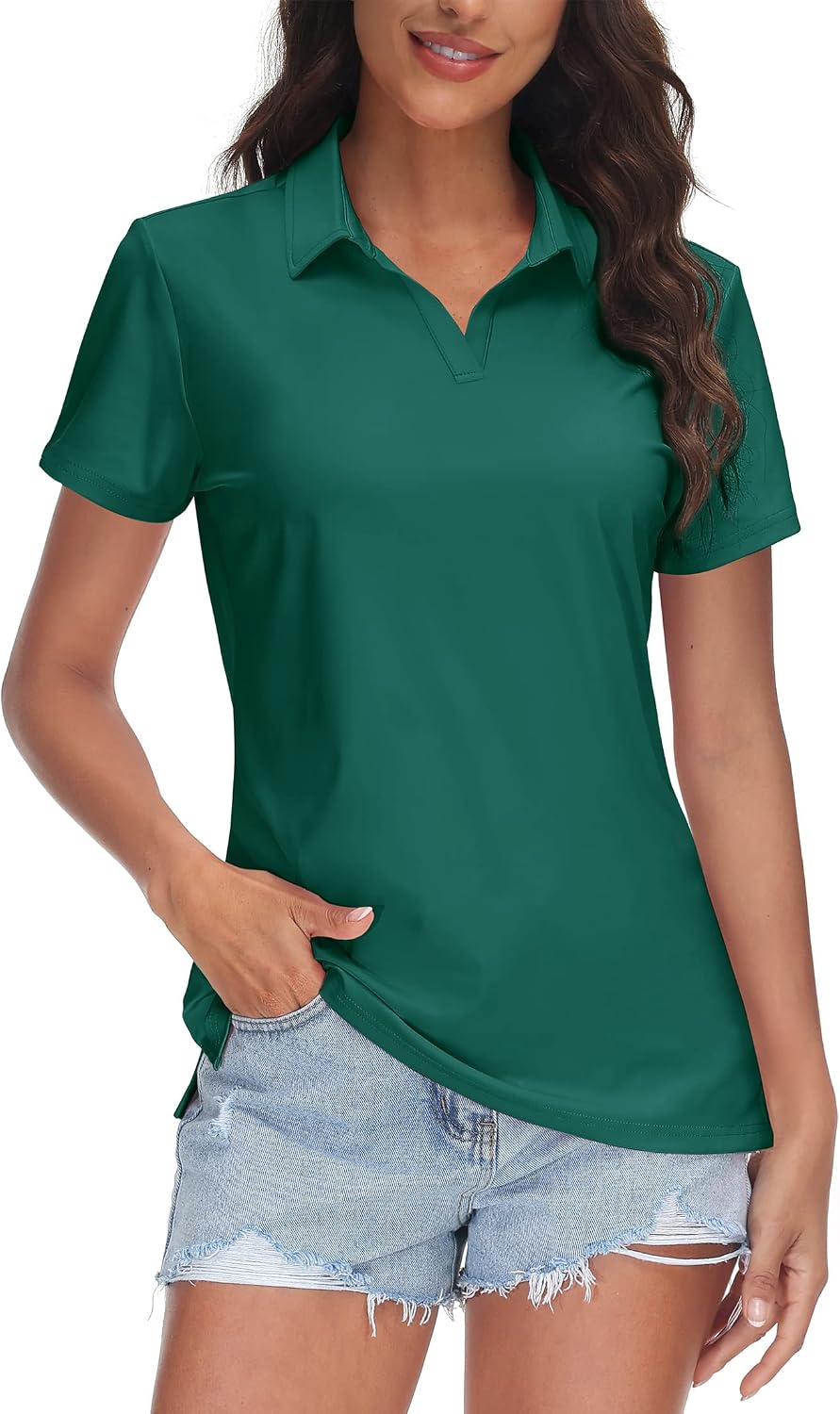 Detalle de TACVASEN Women's V-Neck Polo: UPF 50+ Sun Protection, Quick-Dry Golf Polo