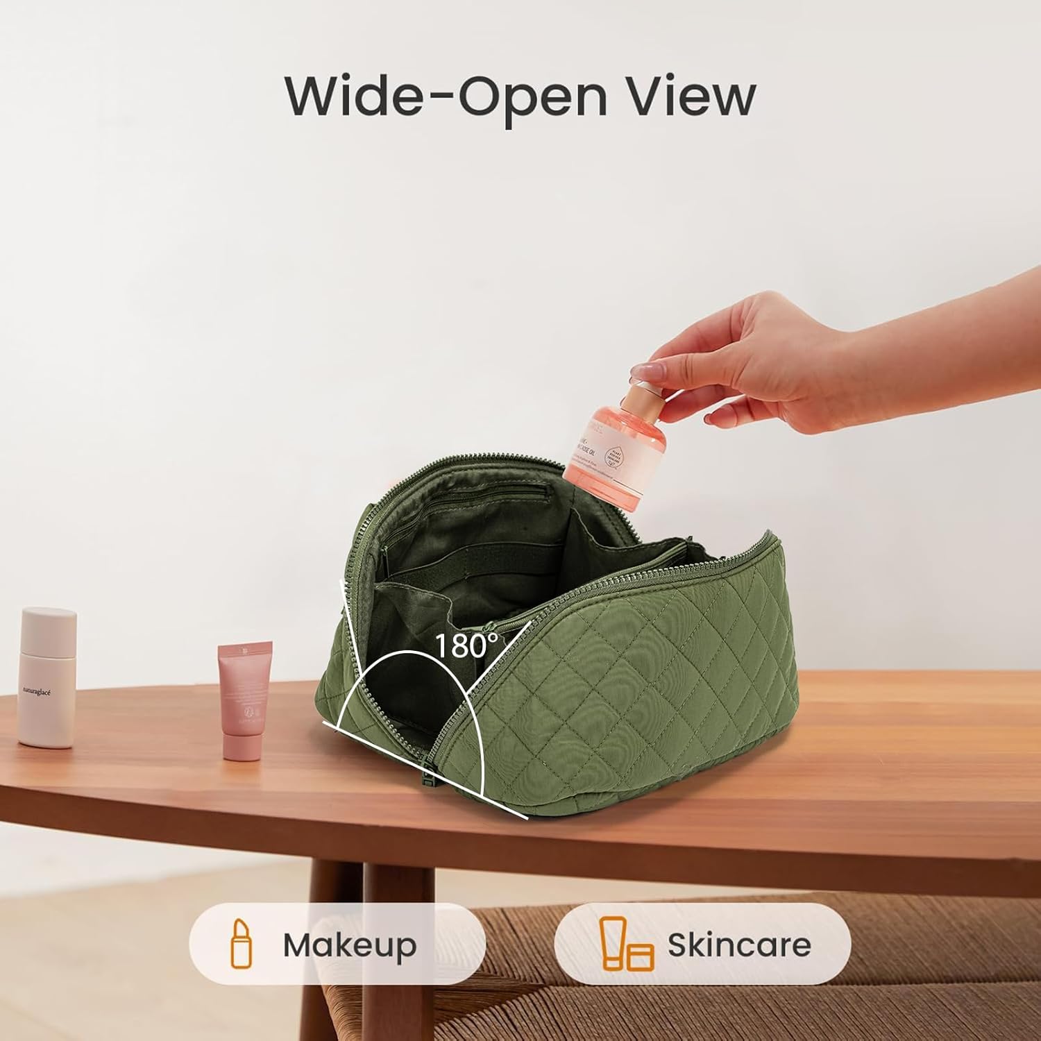 Detalle de Lay-Flat Travel Makeup Bag, 180° pouch