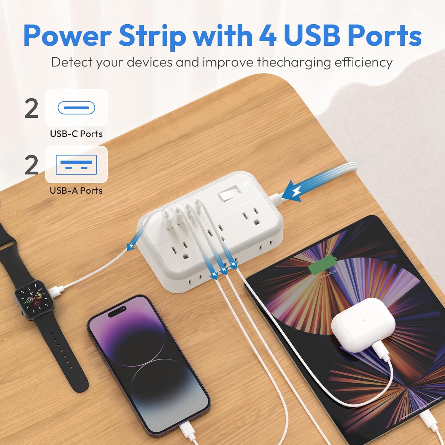 Thumbnail 2 de NTONPOWER APS-6A2U2C-US Power Strip, 10 ft Flat Cord, 6 Outlets and 4 USB Ports