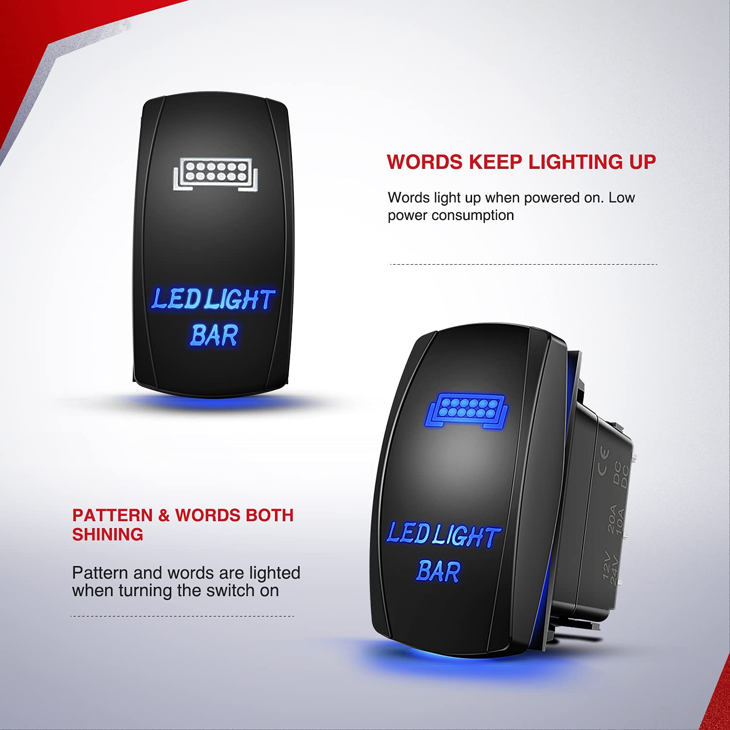 Thumbnail 4 de Nilight 10011W 16AWG Wiring Harness Kit with 5-Pin Rocker Switch, Relay & Blade Fuse (2 Leads) for 12V LED Light Bars