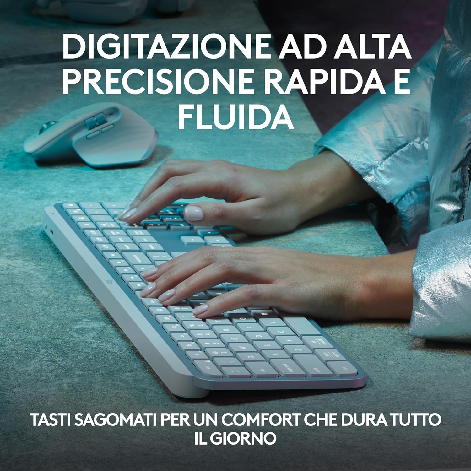 Thumbnail 1 de Logitech MX Keys S Tastiera Wireless Bluetooth con profilo basso e tasti programmabili, layout italiano QWERTY (grigio chiaro)