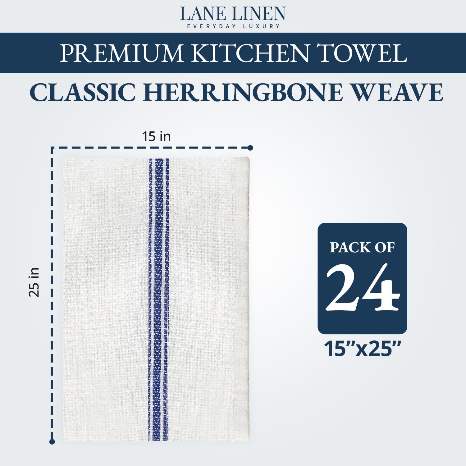 Detalle de Lane Linen Kitchen Towel Set (24-Pack) — 100% Natural Cotton Absorbent Dish Towels, Blue Stripe, 14" x 25