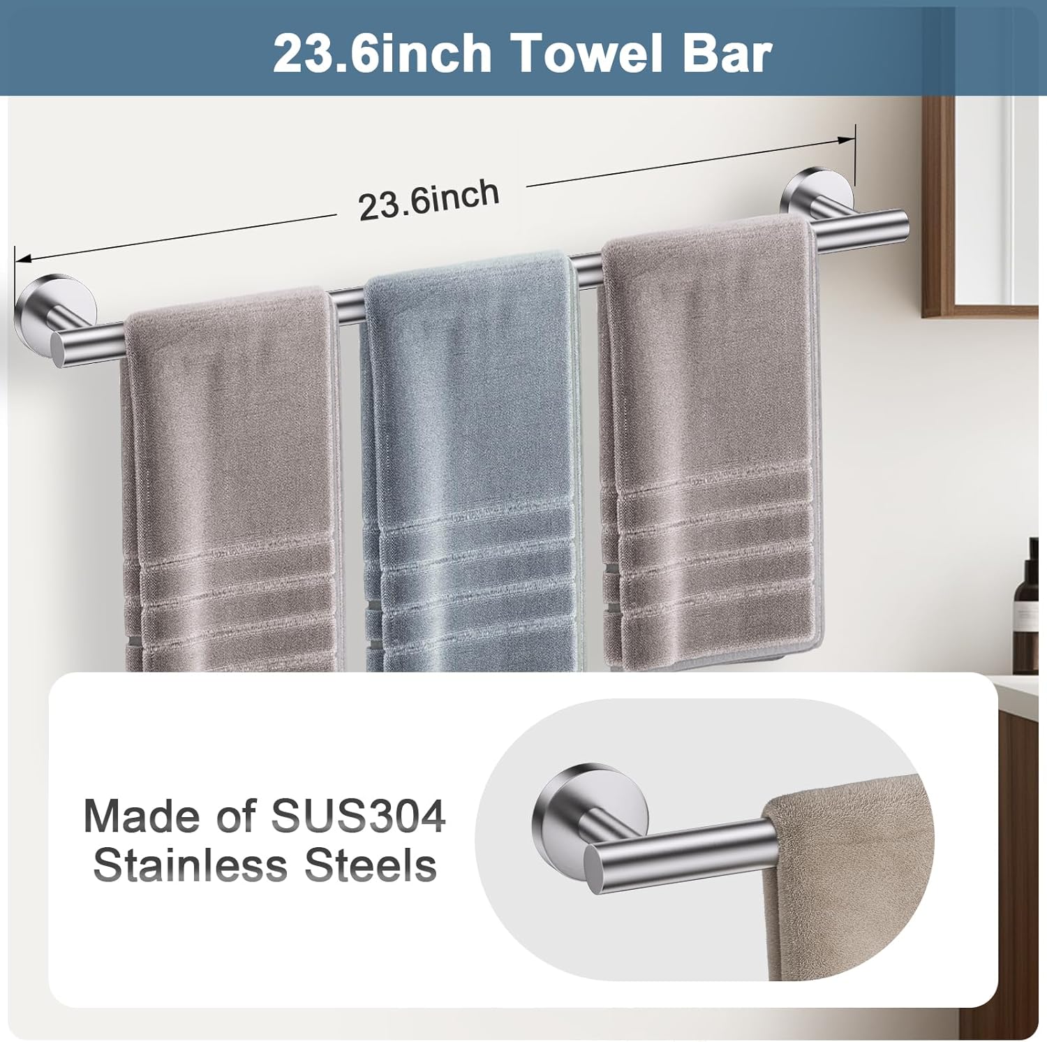 Thumbnail 1 de Brushed Nickel 5-Piece Bathroom Hardware Set with Shelf – 23.6 Inch Towel Rack & Towel Bar