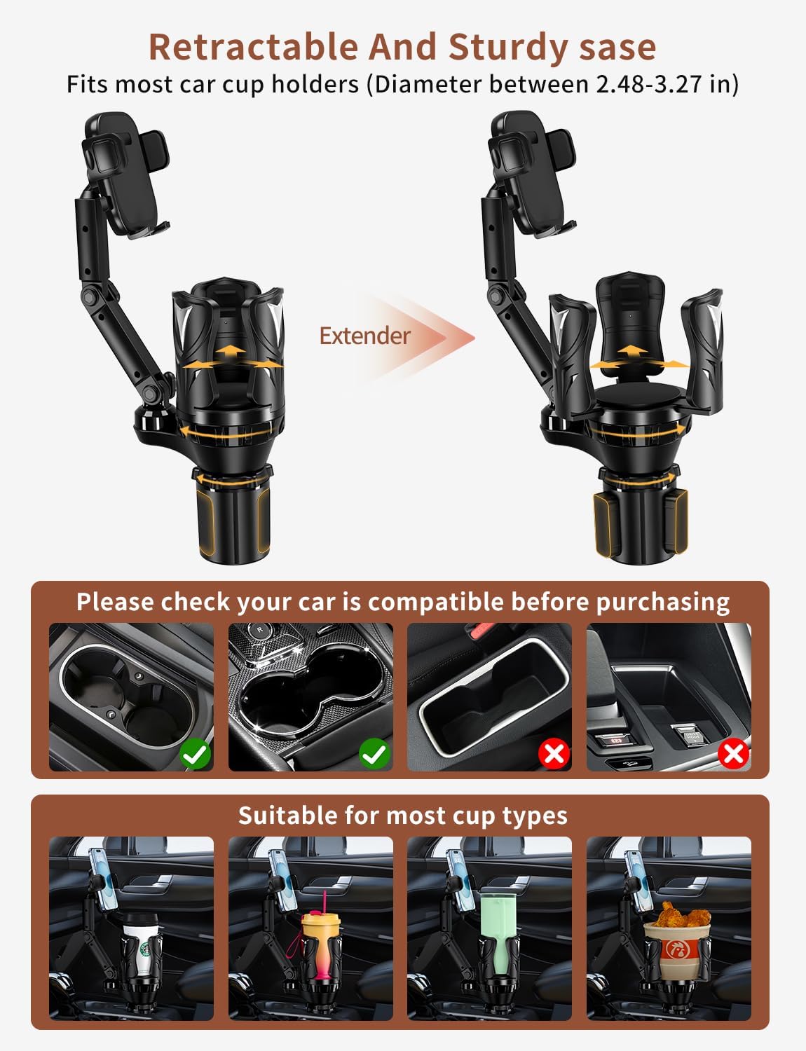 Thumbnail 2 de Adjustable Car Cup Holder Expander 2.54–5.31in