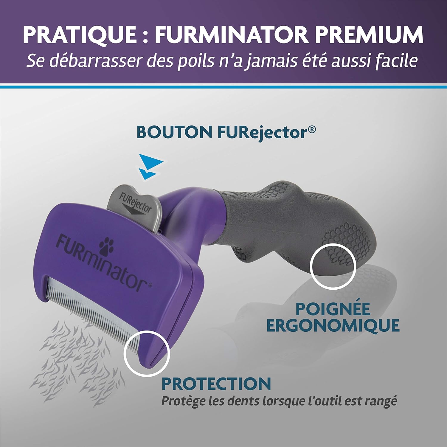 Thumbnail 3 de FURminator Outil de toilettage pour chat grande taille à poils longs – poignée ergonomique, élimination du poil en 1 clic