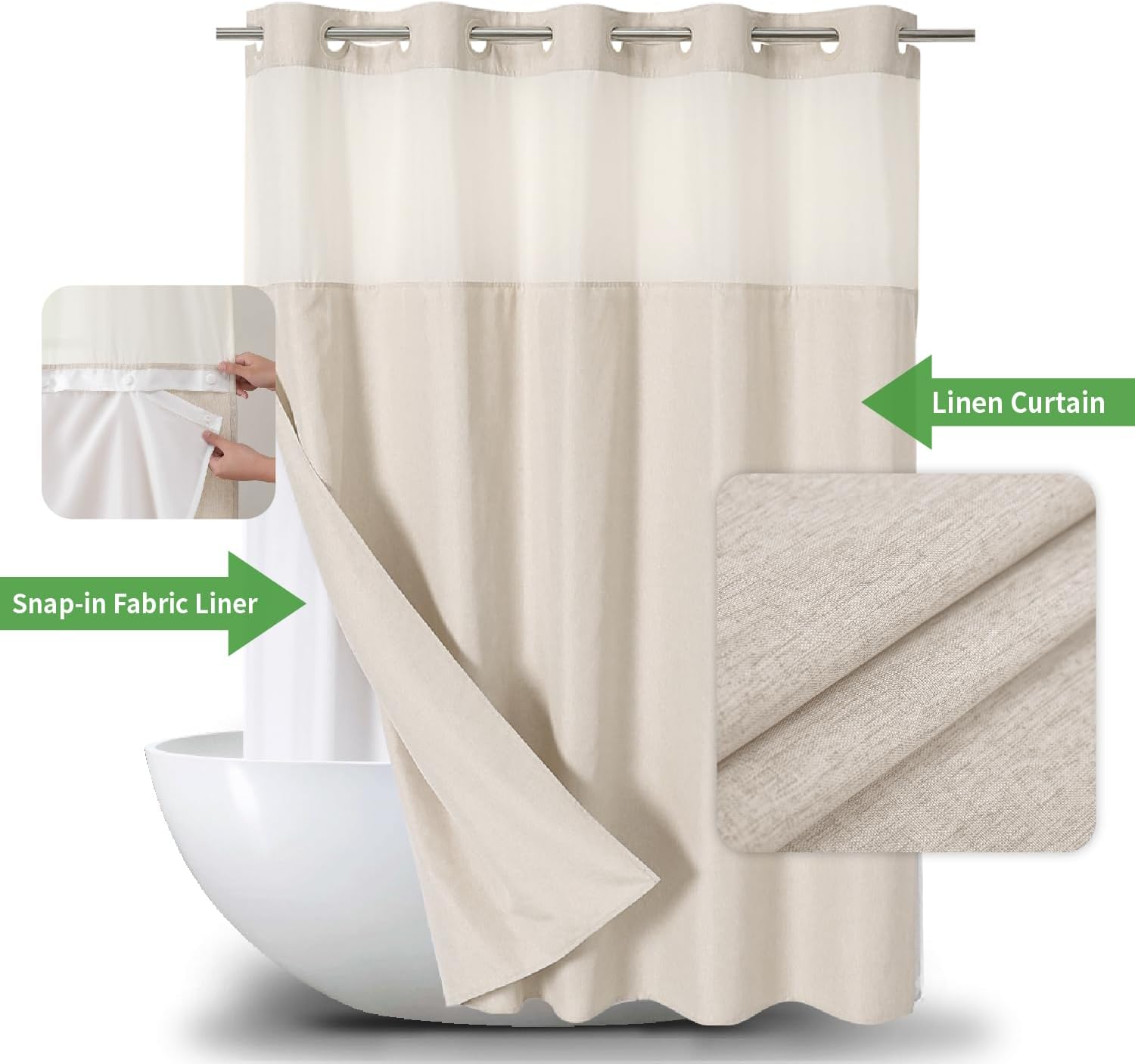 Thumbnail 1 de Eachope No Hooks Shower Curtain 71x74