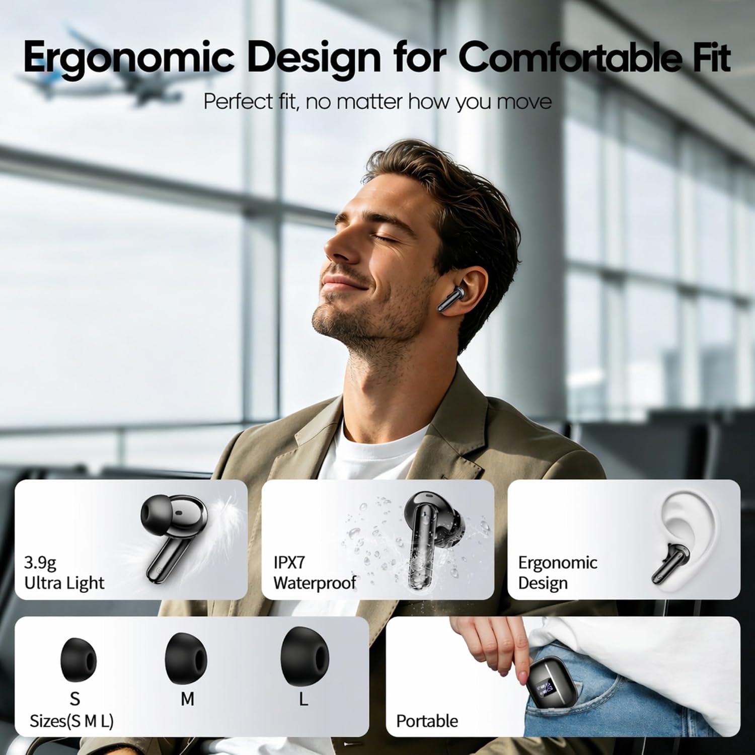 Thumbnail 6 de Wireless Earbuds 2026 (Bluetooth 5.4) with 4 Noise Cancelling Mics, 46H Battery, LED Display & IPX7 – Black