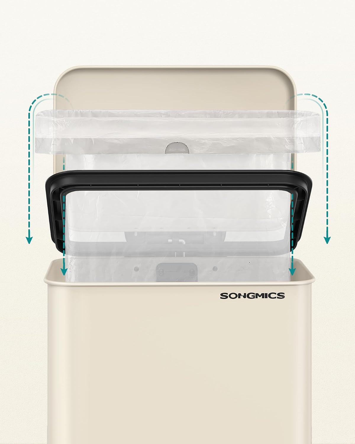 Detalle 2 de SONGMICS UKLTB540A02 keukenpedaalemmer, 40 liter, zandbeige staal met softclose