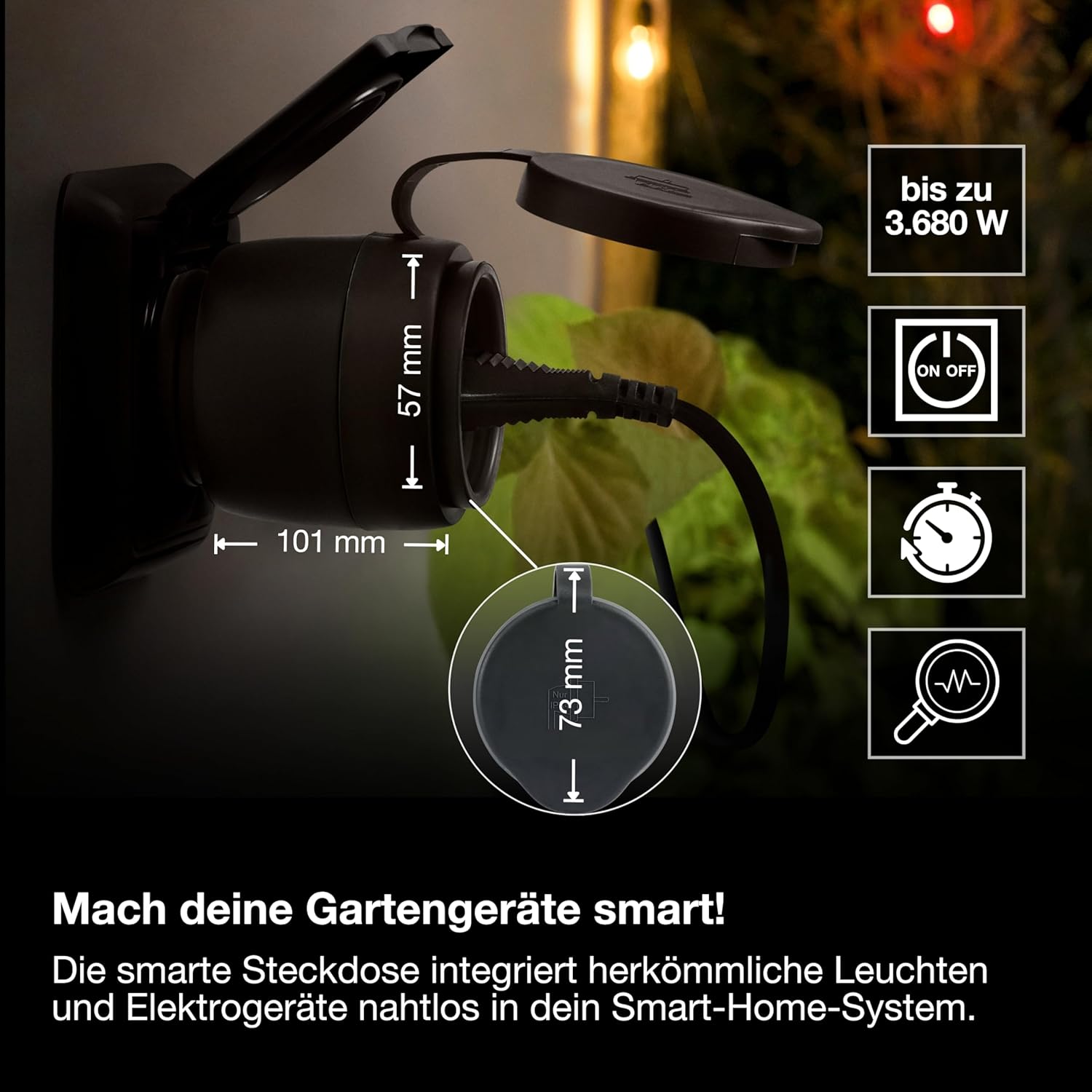 Thumbnail 2 de OSRAM SMART+ Zigbee Outdoor-EU-Steckdose für Smart Home – Außensteckdose mit Energieverbrauchskontrolle (IP44) in Schwarz