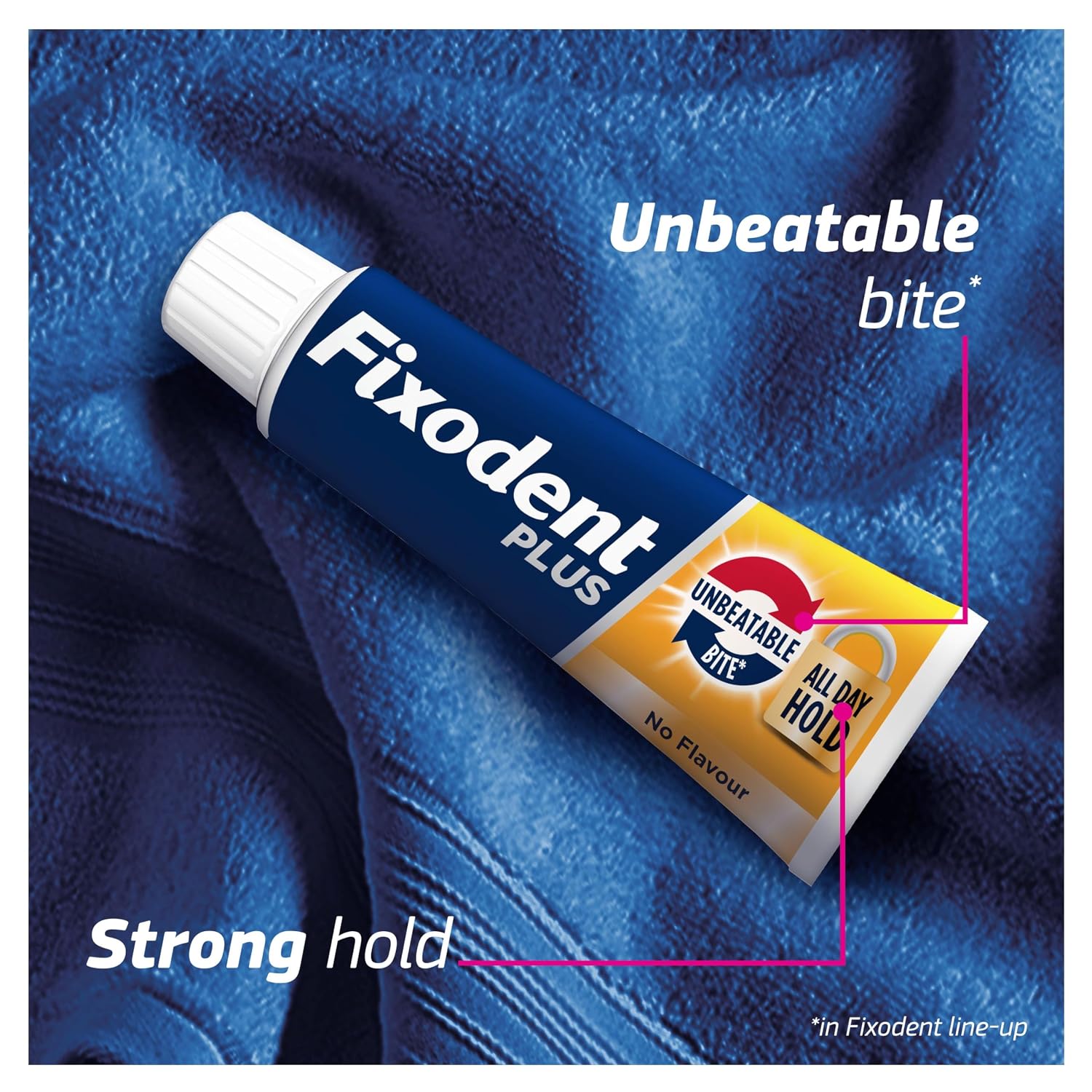 Thumbnail 4 de Fixodent Plus Unbeatable Bite Denture Adhesive — Flavour Free 40g (Pack of 3)