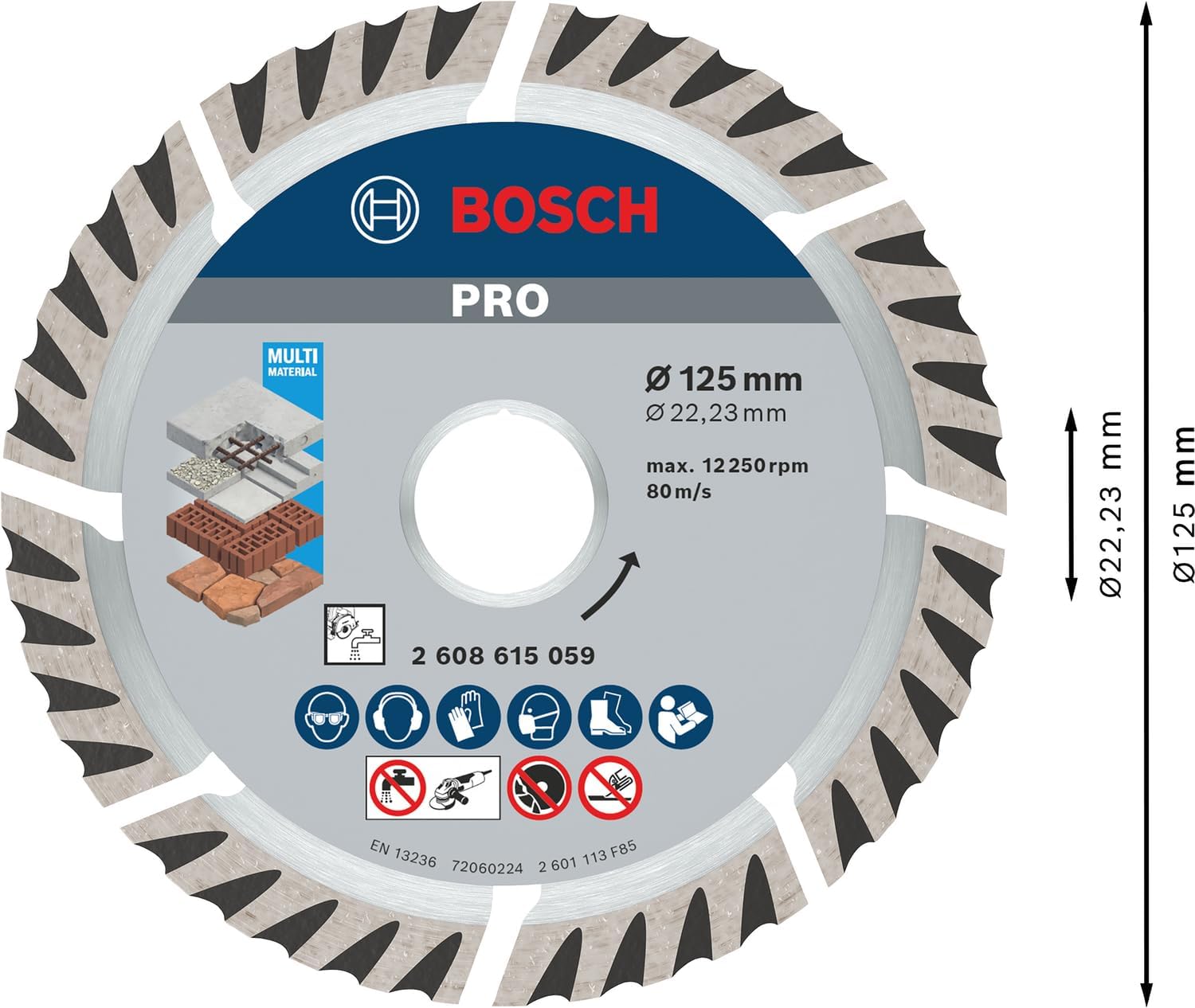 Thumbnail 2 de Bosch PRO Multi-Material Long Life Diamond Cutting Disc 125 mm (22.23 mm bore) for Concrete & Reinforced Concrete