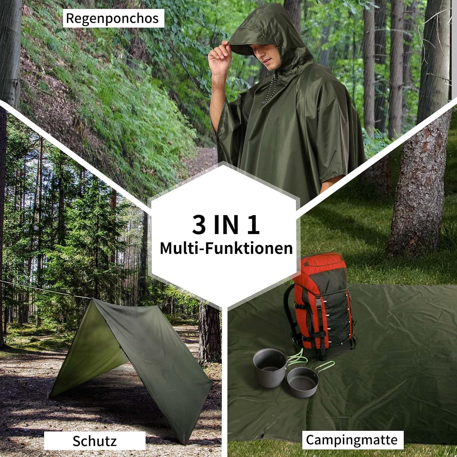 Detalle de Opret wasserdicht Regenponcho M/L – 3-in-1 Regenmantel, wasserdicht, atmungsaktiv und ultraleicht für Wandern und Camping (Navyblau)