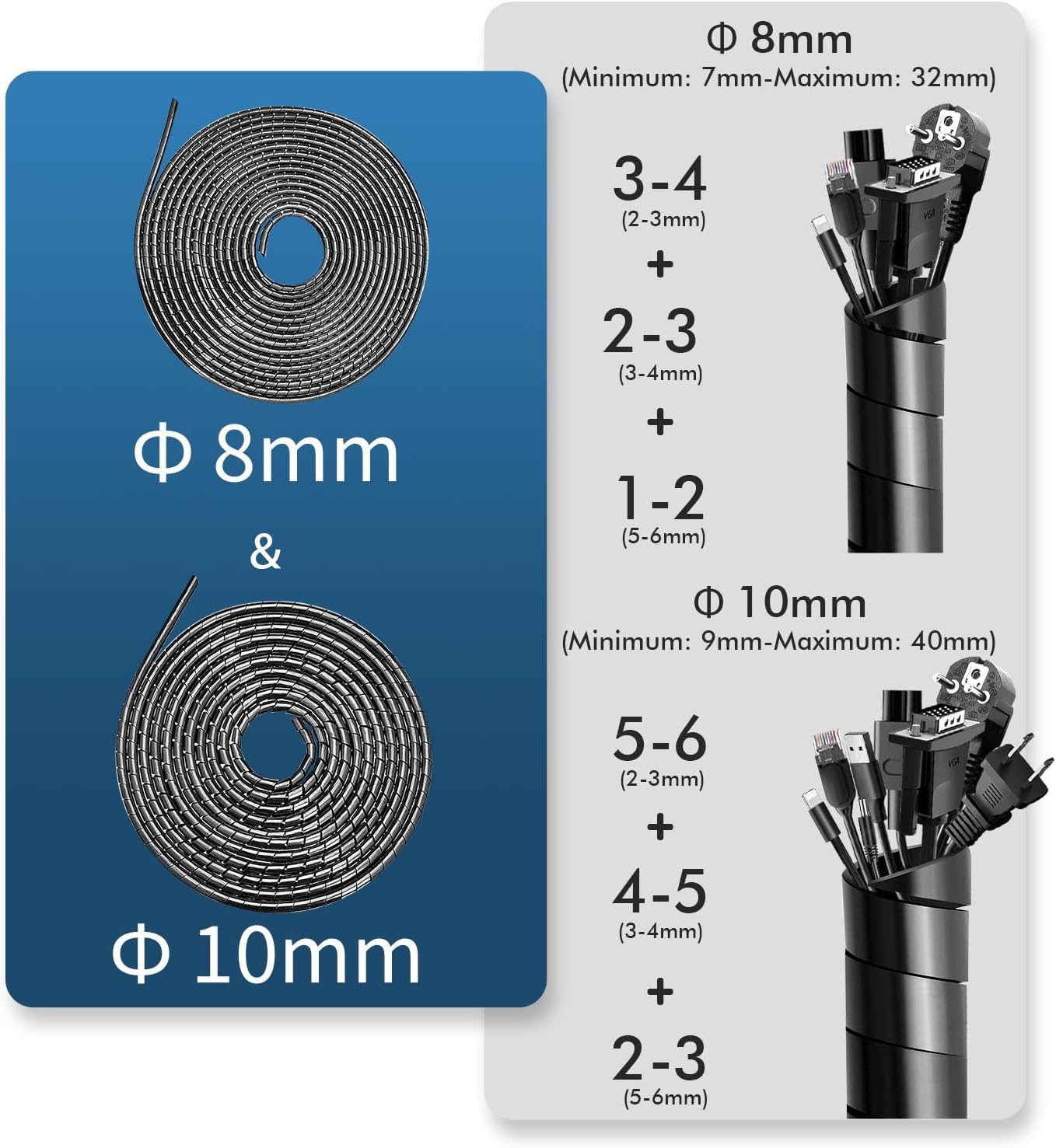 Thumbnail 1 de shinfly 2×6 m Kabelschlauch: Flexible Kabelhülle aus PE für sicheren Kabelschutz (Ø 8 mm & 10 mm) – Schwarz