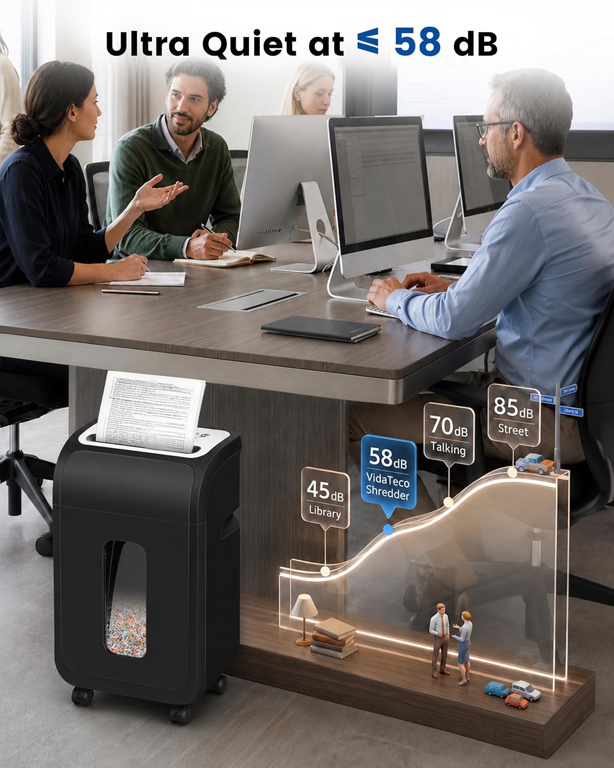 Thumbnail 5 de VidaTeco OS2502 14-Sheet Micro-Cut Paper Shredder, P-4, 60-Minute Runtime