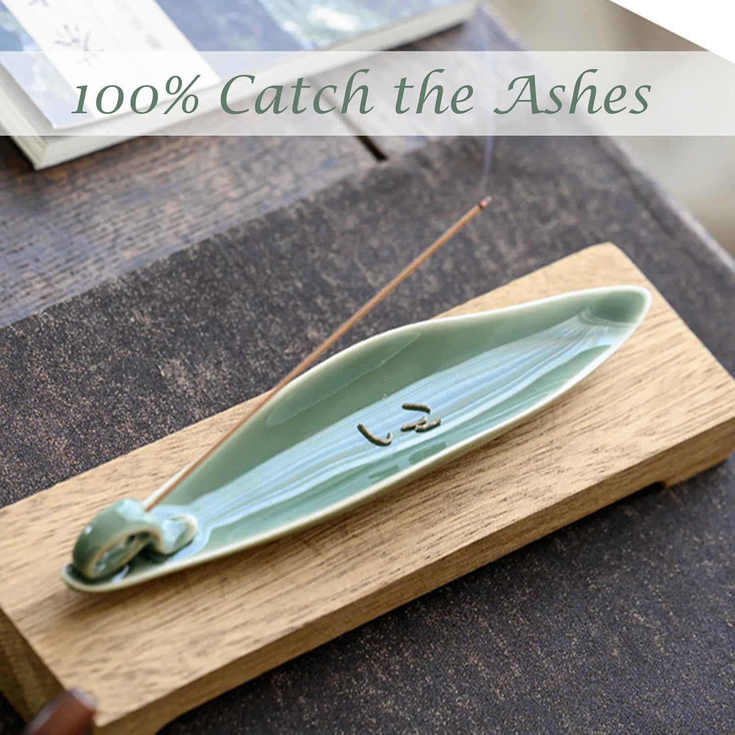 Thumbnail 2 de Moylor 9-inch Ceramic Incense Stick Holder with 3 Holes (Green) for Home, Yoga & Meditation
