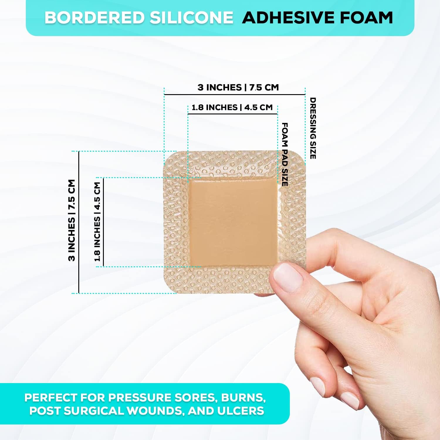 Detalle de MedVanceTM Silicone Bordered Adhesive Foam Dressing, Size 3"x3" (1.8"x1.8" pad), Box of 5
